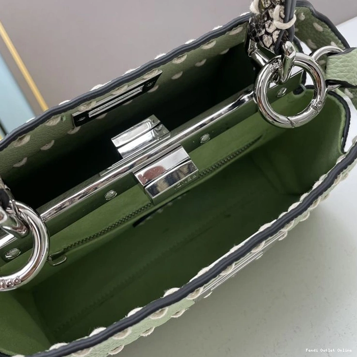 Affordable Leather Stitching Fendi Green In Iconic Peekaboo Mini Bag Calf 0715